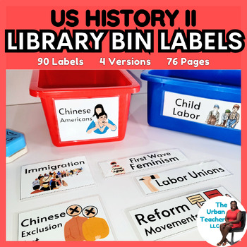 Preview of Social Studies Classroom Library Bin Labels for US History II