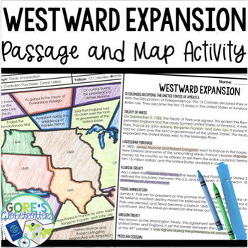 Preview of Westward Expansion | Passage and Map Coloring Activity for Social Studies