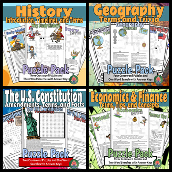 Preview of Social Studies Crossword Puzzle and Word Search Bundle: History, Government...