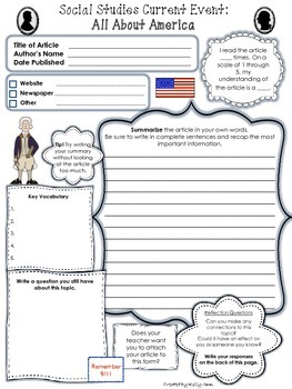 Preview of Current Event Worksheet - America