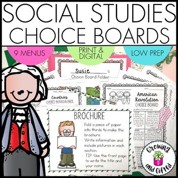 Preview of Social Studies Differentiated Choice Board Menus for Enrichment & Early Finisher