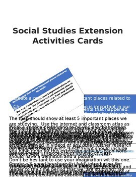Preview of Social Studies Extension Activities Cards