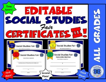 Preview of Social Studies Fair Certificates III - Editable