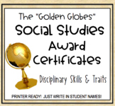 Social Studies "GOLDEN GLOBES" Awards Certificates- Printer Ready