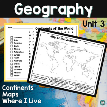 Preview of Social Studies 1st Grade: Geography, Maps, Number Grids, Continents, Oceans - 3