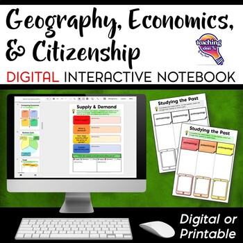 Preview of Social Studies Geography Economics Citizenship DIGITAL Interactive Notebook Unit