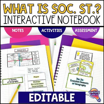 Preview of Intro to Social Studies EDITABLE Interactive Notebook: Geography Econ History+
