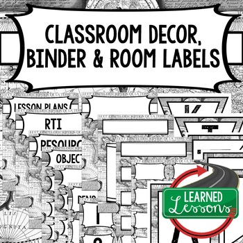 Preview of SECONDARY CLASSROOM DECOR, BINDER LABELS,  World Map Black and White