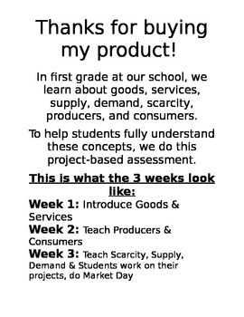 Preview of Social Studies Goods/Services Project Based Learning Project