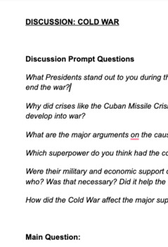 Preview of Social Studies - History 12 20th Century Cold War Discussion