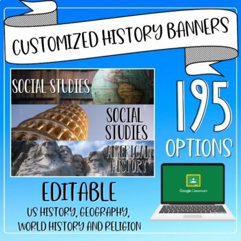 Preview of Social Studies/History Editable Google Classroom Banners/Headers
