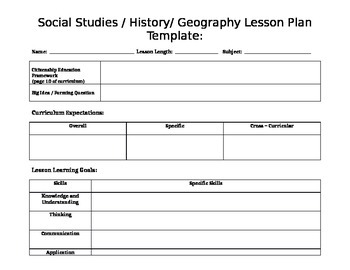 Preview of Social Studies / History / Geography Lesson Plan Template