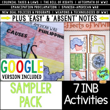 Preview of Social Studies Interactive Notebook Activities Sampler Pack, US History INB