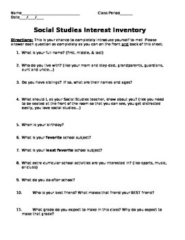 Preview of Social Studies Interest Inventory