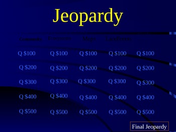 Preview of Social Studies Jeopardy Review Game