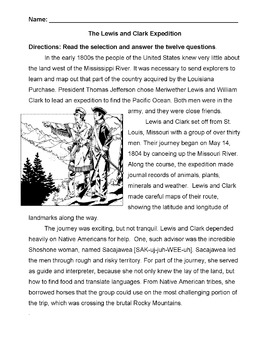 Preview of History Social Studies LEWIS and CLARK EXPEDITION info 12 Reading Comprehension