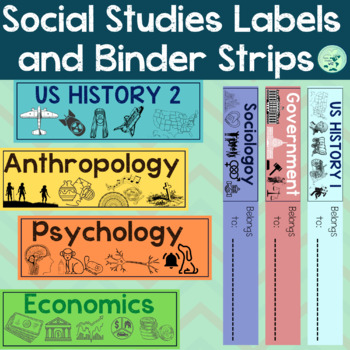 Preview of Social Studies Labels and Binder Strips (10 different classes)