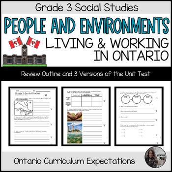 Preview of Social Studies Living and Working in Ontario UNIT TEST (with Mods) Grade 3