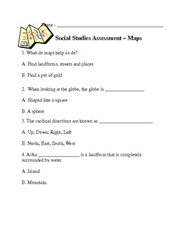 Preview of Social Studies "Maps and Directions" Assessment