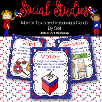 Preview of Social Studies Mentor Texts and Vocabulary Cards by Skill