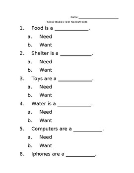 Preview of Social Studies- Needs and Wants