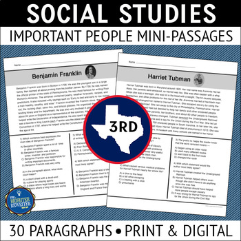Preview of Social Studies Nonfiction Reading Comprehension Short Passages 3rd Grade