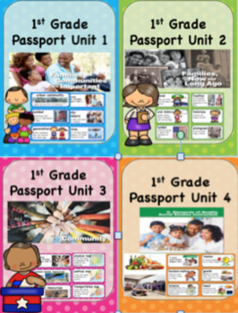 Preview of Social Studies Passport 1st Grade Units 1-4 Vocabulary with Definitions
