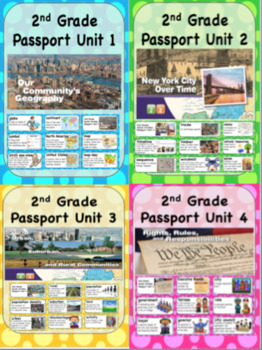 Preview of Social Studies Passport 2nd Grade Units 1-4 Vocabulary Words with Definitions