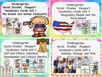 Preview of Social Studies Passport Kindergarten Vocabulary Cards Bundle