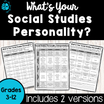 Preview of Social Studies Personality Type Quiz | Get to Know You Test | Back to School