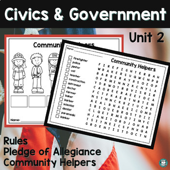 Preview of Pledge of Allegiance, Rules, Community Helpers, 1st Grade Word Search - 2