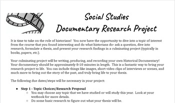 Preview of Social Studies Project - Argumentative Research Documentaries!