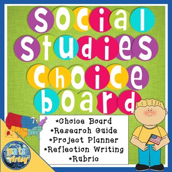 Preview of Social Studies Project Choice Board Packet with Research Guide and Rubric