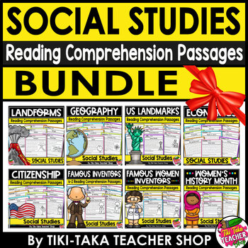 Preview of Social Studies Reading Comprehension Passages k-2 BUNDLE + Answers Included
