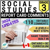 Grade 3 Report Card Comments Ontario + BC Social Studies E