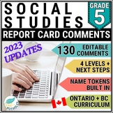 Grade 5 Report Card Comments Ontario + BC Social Studies E