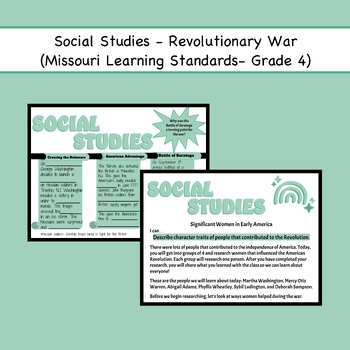 Preview of Social Studies- Revolutionary War (Grade 4 Missouri Learning Standards)