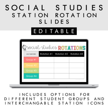 Preview of Social Studies Station Rotation Slides + Timers + Distance Learning