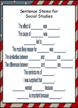 Preview of Social Studies Sentence Stems