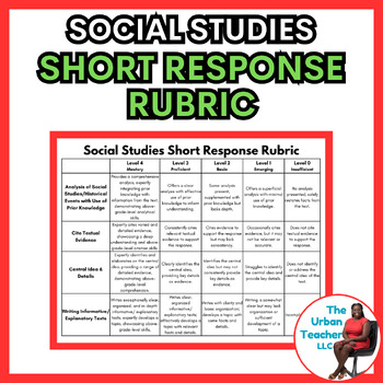 Preview of Social Studies Short Response Rubric for Middle School