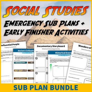 Preview of Social Studies Sub Plans and Fast Finisher Activities Bundle