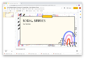 Preview of Social Studies Subject Powerpoint _ Google Slides - Boho Rainbow Theme