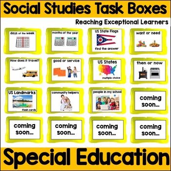 Preview of Social Studies Task Box Bundle Special Education
