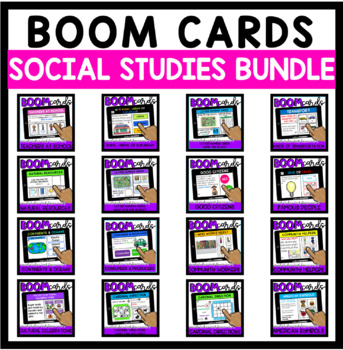 Preview of Social Studies Task Boxes Set 2 BUNDLE:  Boom Cards™ (distance learning)