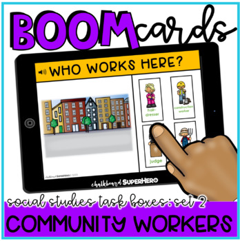 Preview of Social Studies Task Boxes Set 2 Boom Cards™- Community Workers