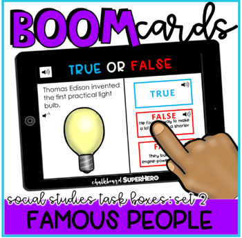 Preview of Social Studies Task Boxes Set 2 Boom Cards™- Famous People