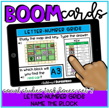 Preview of Social Studies Task Boxes Set 2 Boom Cards™-Letter Number Grid-Name the Block