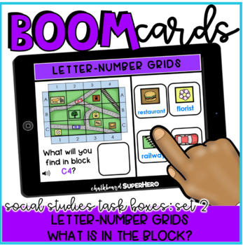 Preview of Social Studies Task Boxes Set 2 Boom Cards™- Letter-Number Grids (What Block Is)