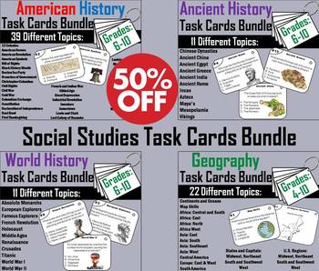 Preview of Social Studies Task Cards Bundle: Ancient, World, American History and Geography