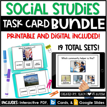 Preview of Social Studies Task Cards Bundle | Boom Cards | Google Slides